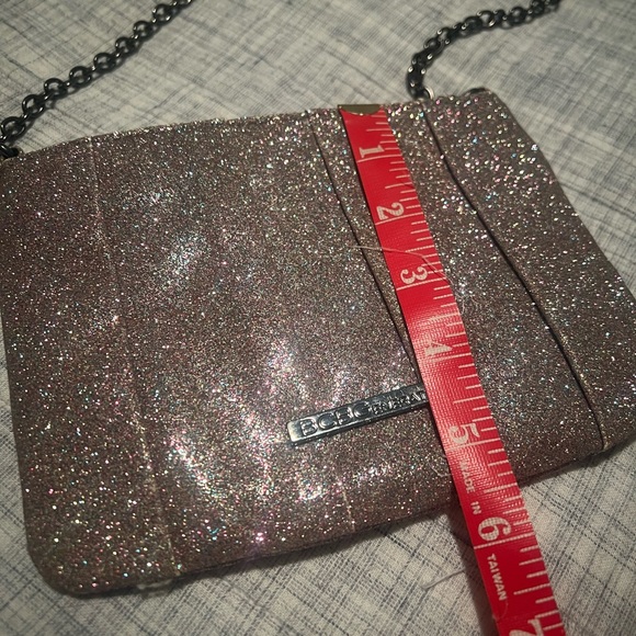 BCBGeneration Pink rose gold sparkle glitter shoulder purse with chain NWOT - Picture 6 of 11